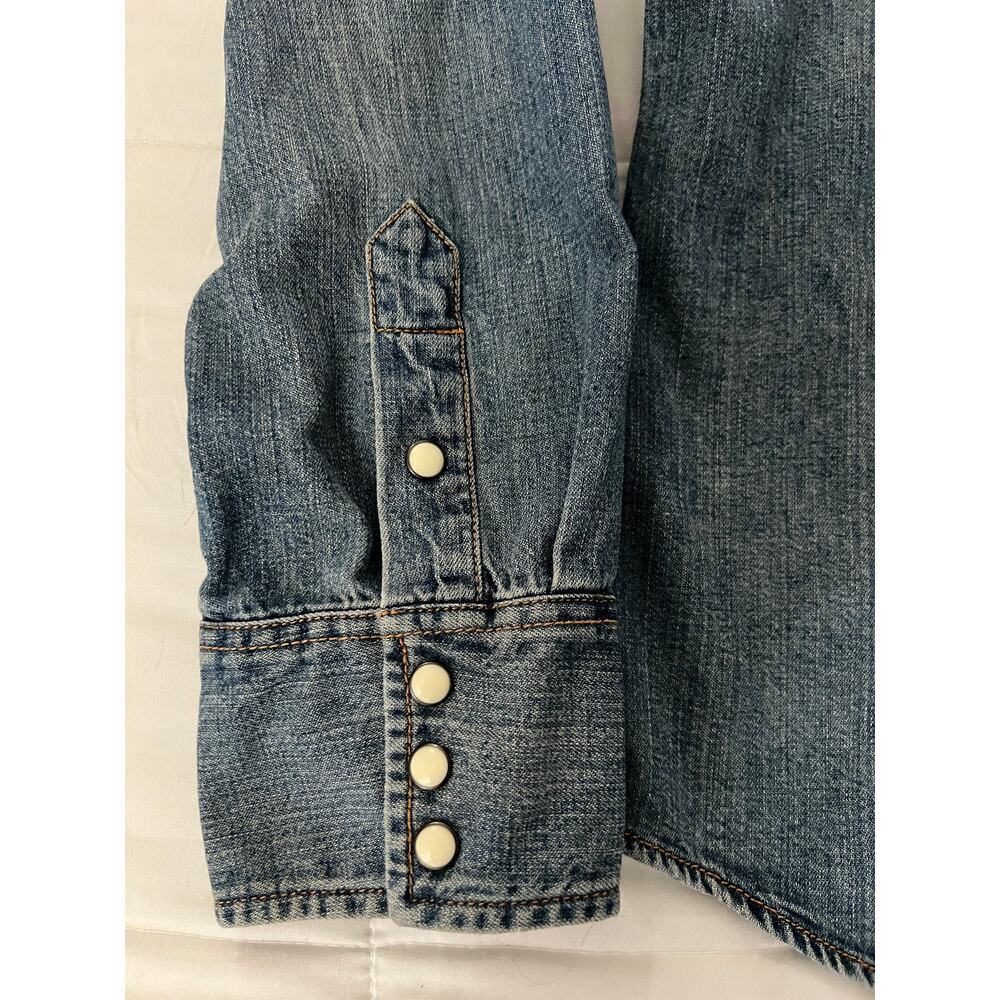J Crew Women's Denim Pearl Snap Cowgirl Western Rodeo Shirt! Size 14 - Picture 5 of 8